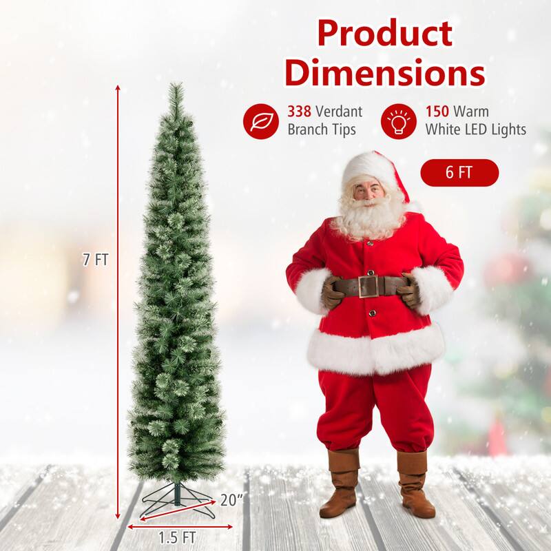WELLFOR 7ft Pre‑Lit Artificial Christmas Tree, Slim Pencil Xmas Tree ...