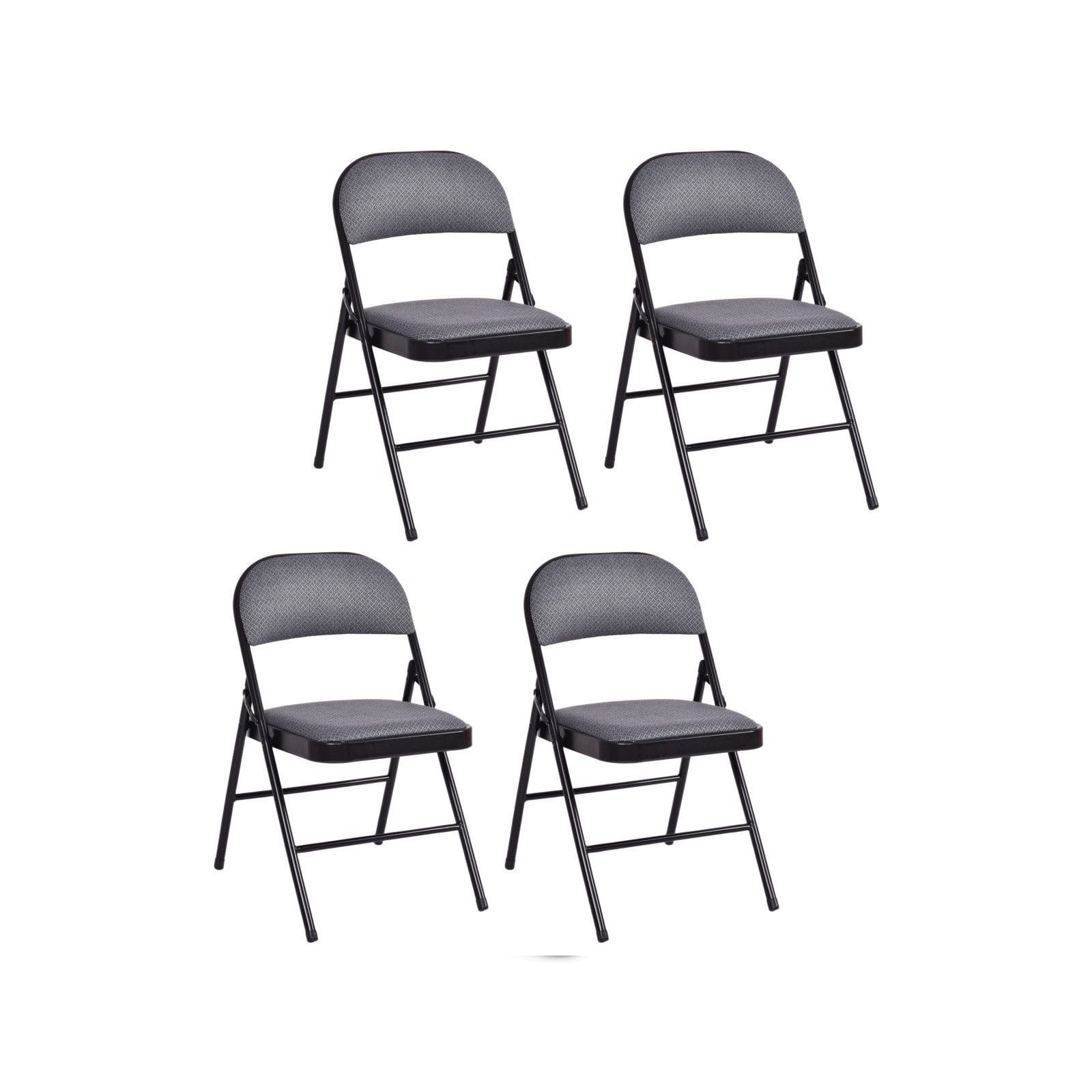 WELLFOR - 4 Pieces Fabric Upholstered Padded Seat Folding Chairs Set - Black + Gray