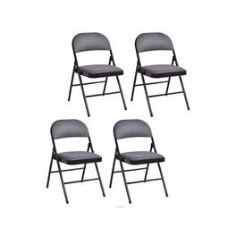 WELLFOR - 4 Pieces Fabric Upholstered Padded Seat Folding Chairs Set - Black + Gray