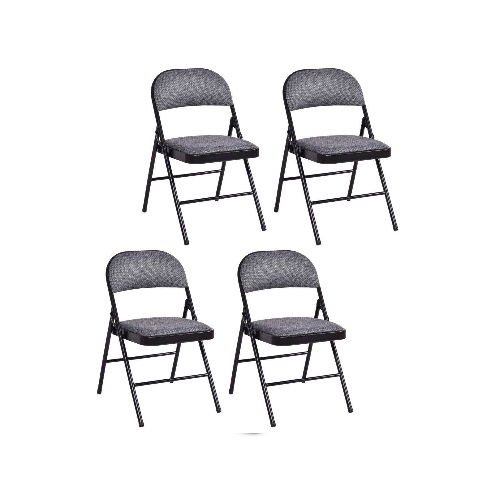 Front. WELLFOR - 4 Pieces Fabric Upholstered Padded Seat Folding Chairs Set - Black + Gray.