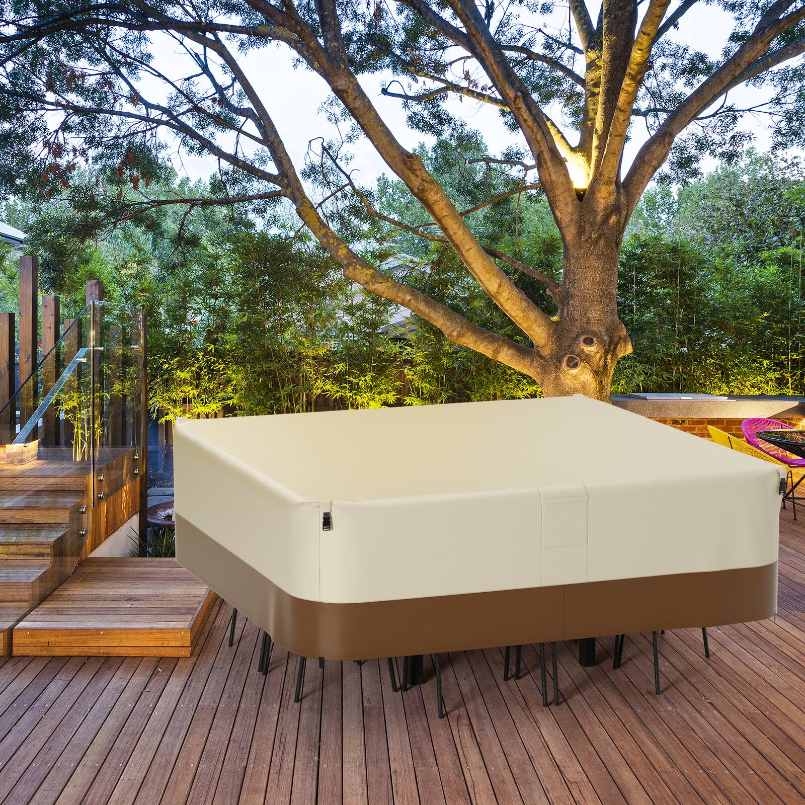 Alt View 5. Topteng - 420D Waterproof Square Patio Furniture Cover - Heavy-Duty Oxford Fabric, Windproof with Buckles & Drawstring - A.