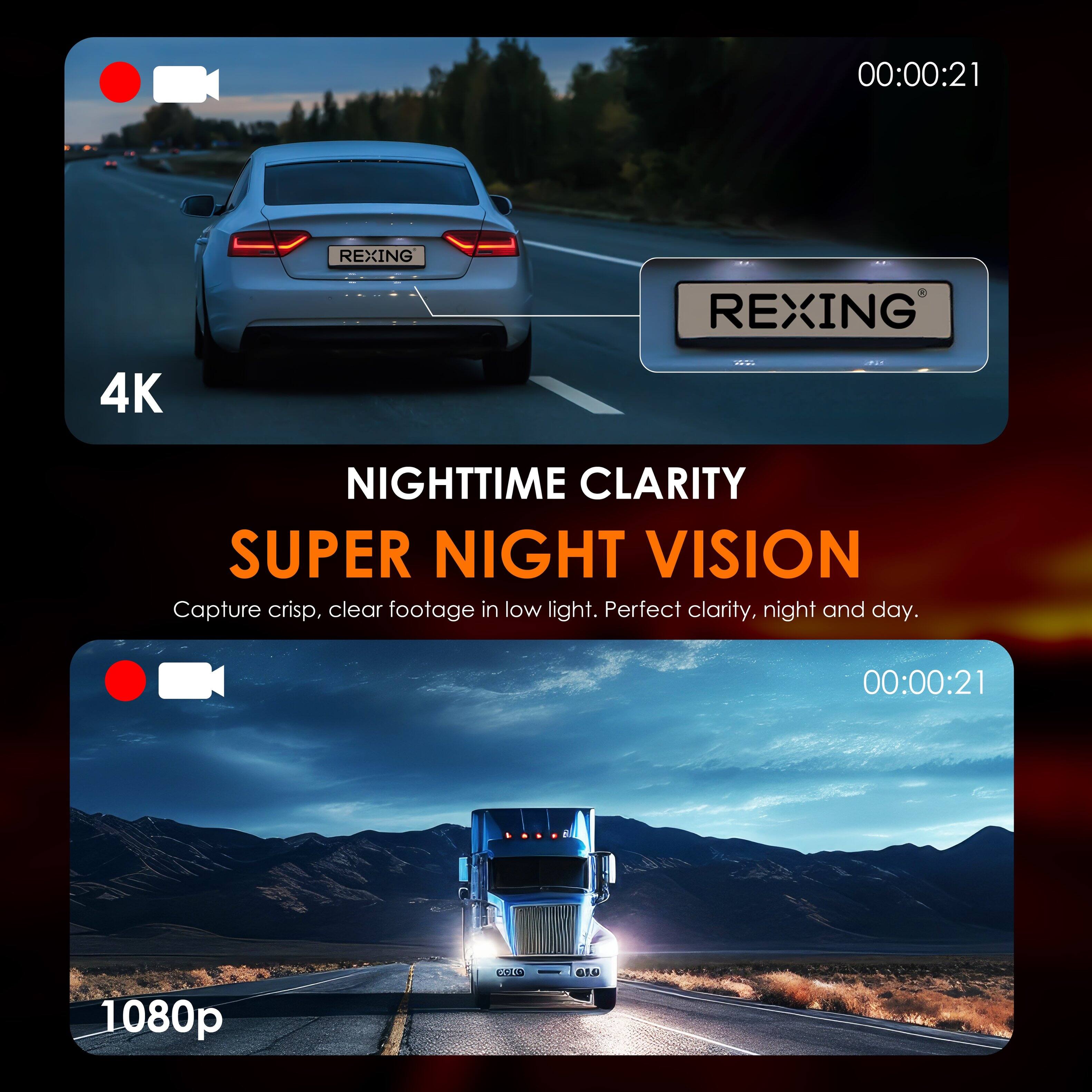 The text on the image can be grouped and corrected as follows:

1. "Nighttime Clarity" and "Super Night Vision" are both referring to the same feature, which is capturing crisp, clear footage in low light conditions.
2. The phrase "Perfect clarity, night and day" is a description of the feature, emphasizing its effectiveness in both night and daytime conditions.
3. The "1080p" and "1080p CALTE 016" are referring to the same resolution, which is 1080p.