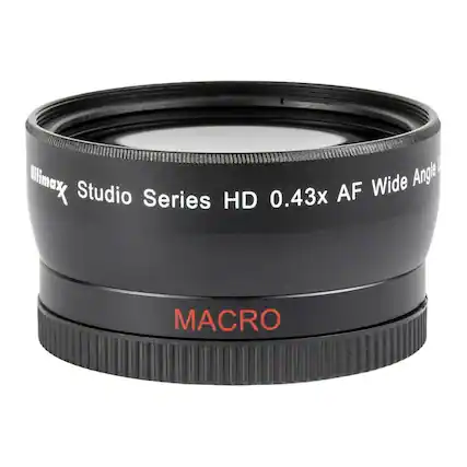 The text on the image reads "WIMA Wide Angle Studio Series HD 0.43x AF MACRO."