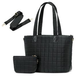 Unique Bargains - Large Travel Tote Bag for Women Quilted Puffy Tote Laptop Compartment Lightweight Shoulder Handbag for Work Commuting - Black