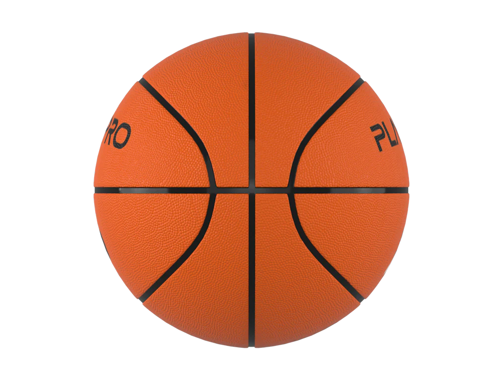 Angle. PlayProCo - Premium Rubber Basketball for Kids and Adults - Orange.