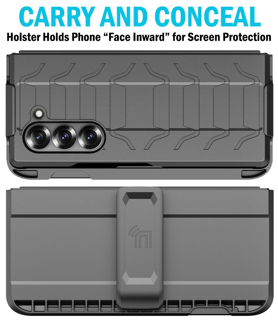 CARRY AND CONCEAL  
Holster Holds Phone "Face Inward" for Screen Protection