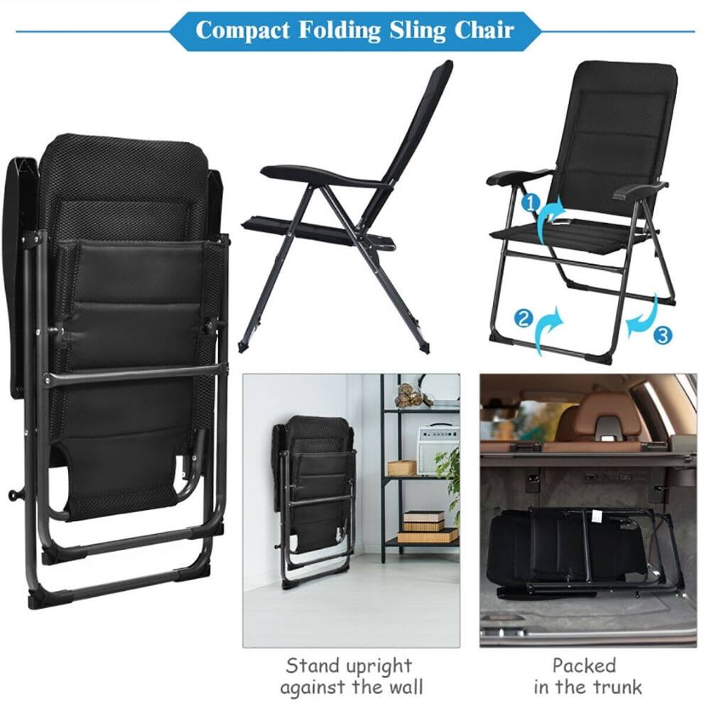 Compact Folding Sling Chair

1. Stand upright against the wall
2. Packed in the trunk