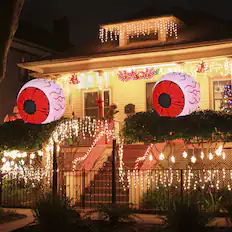 Front. Costway - 2 Pack 3 FT Halloween Inflatable Eyeballs w/ Air Blower & LED Lights - Red.