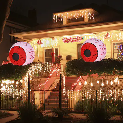 Front. Costway - 2 Pack 3 FT Halloween Inflatable Eyeballs w/ Air Blower & LED Lights - Red.