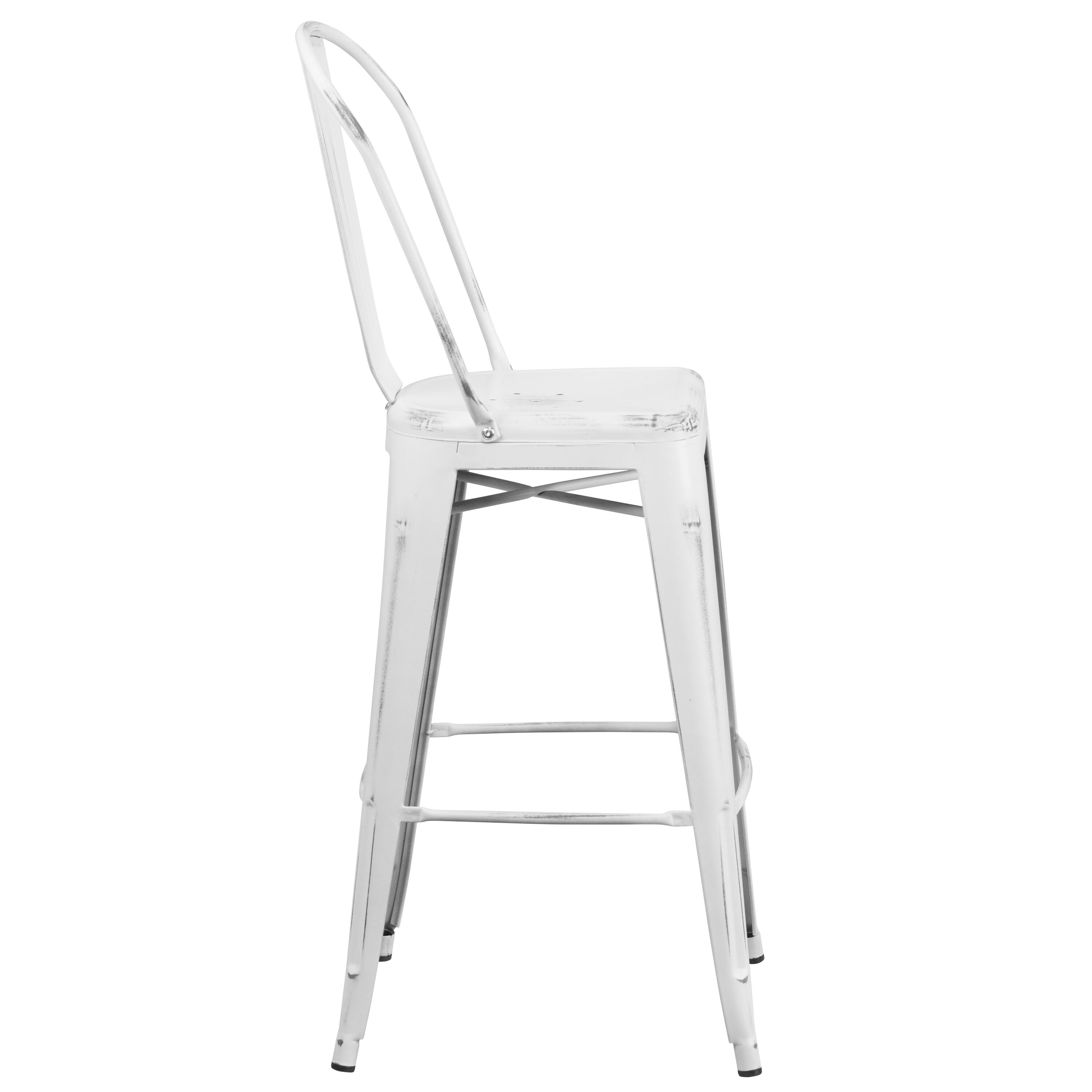 Alt View 7. Emma + Oliver - Commercial Grade 4 Pack 30" High Distressed Metal Indoor-Outdoor Barstool with Back - White.