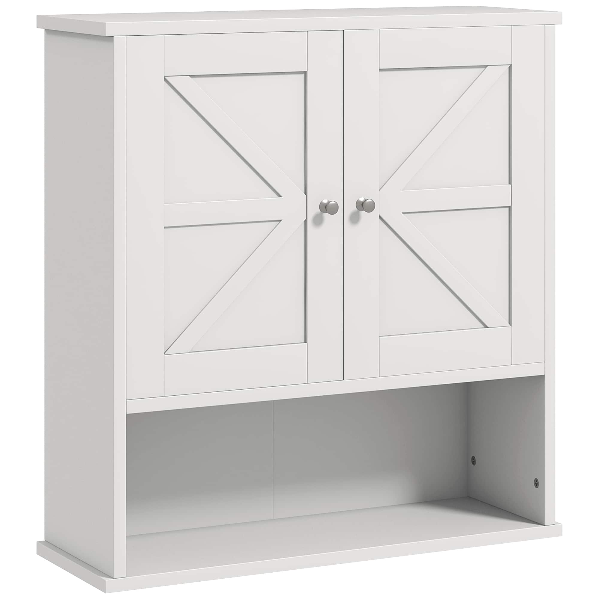 Kleankin - Farmhouse Bathroom Wall Cabinet, Wall Mounted Medicine Cabinet with Open Shelf & Adjustable Shelf, Storage - White