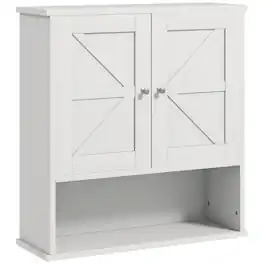 Kleankin - Farmhouse Bathroom Wall Cabinet, Wall Mounted Medicine Cabinet with Open Shelf & Adjustable Shelf, Storage - White