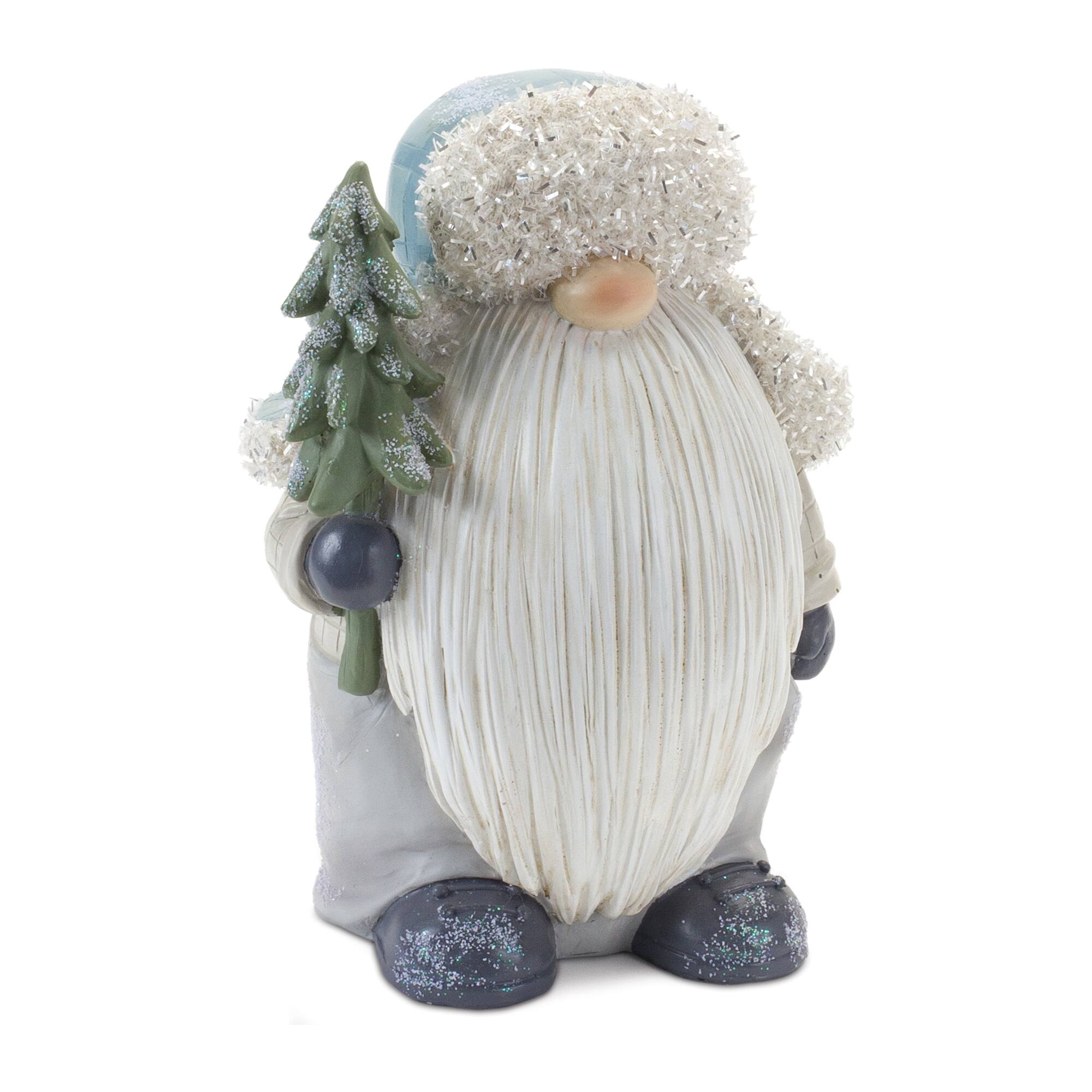 Front. BreeBe - Gnome with Pine Tree Figurine (Set of 2) - Blue.