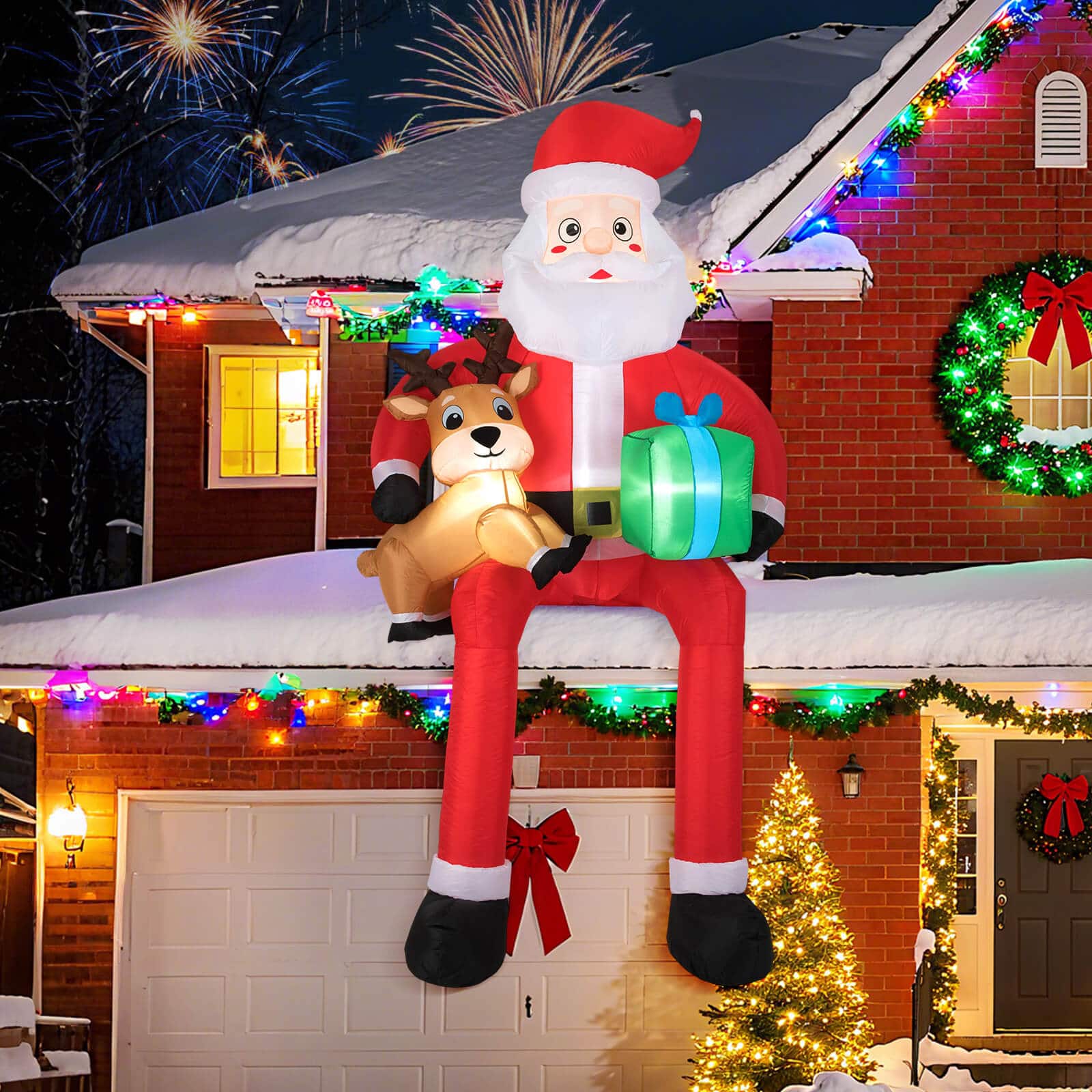 Costway - 9.5 FT Christmas Inflatable Santa Decoration with Built-in LED Lights for Yard Advent Calendar - Multicolor