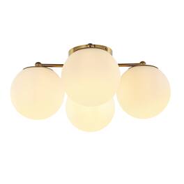 Jonathan Y - Orly 18" 4-Light Bohemian Farmhouse Iron/Frosted Glass LED Semi Flush Mount, /White - Brass Gold