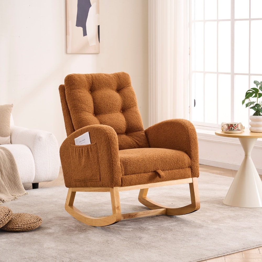 Loheer - Accent Rocking Chair with Footrest High Back Upholstered Nursery Rocker Solid Wood Base - Caramel price history on PriceWatchPro
