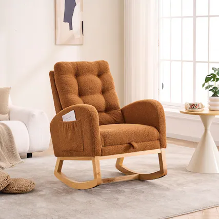 Front. Loheer - Loheer Caramel Accent Rocking Chair with Footrest High Back Upholstered Nursery Rocker Solid Wood Base - Caramel.