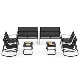 Gymax - 8 PCS Rocking Bistro Set Patio Furniture Set w/ Loveseat Rocking Chairs & Coffee Table - Black