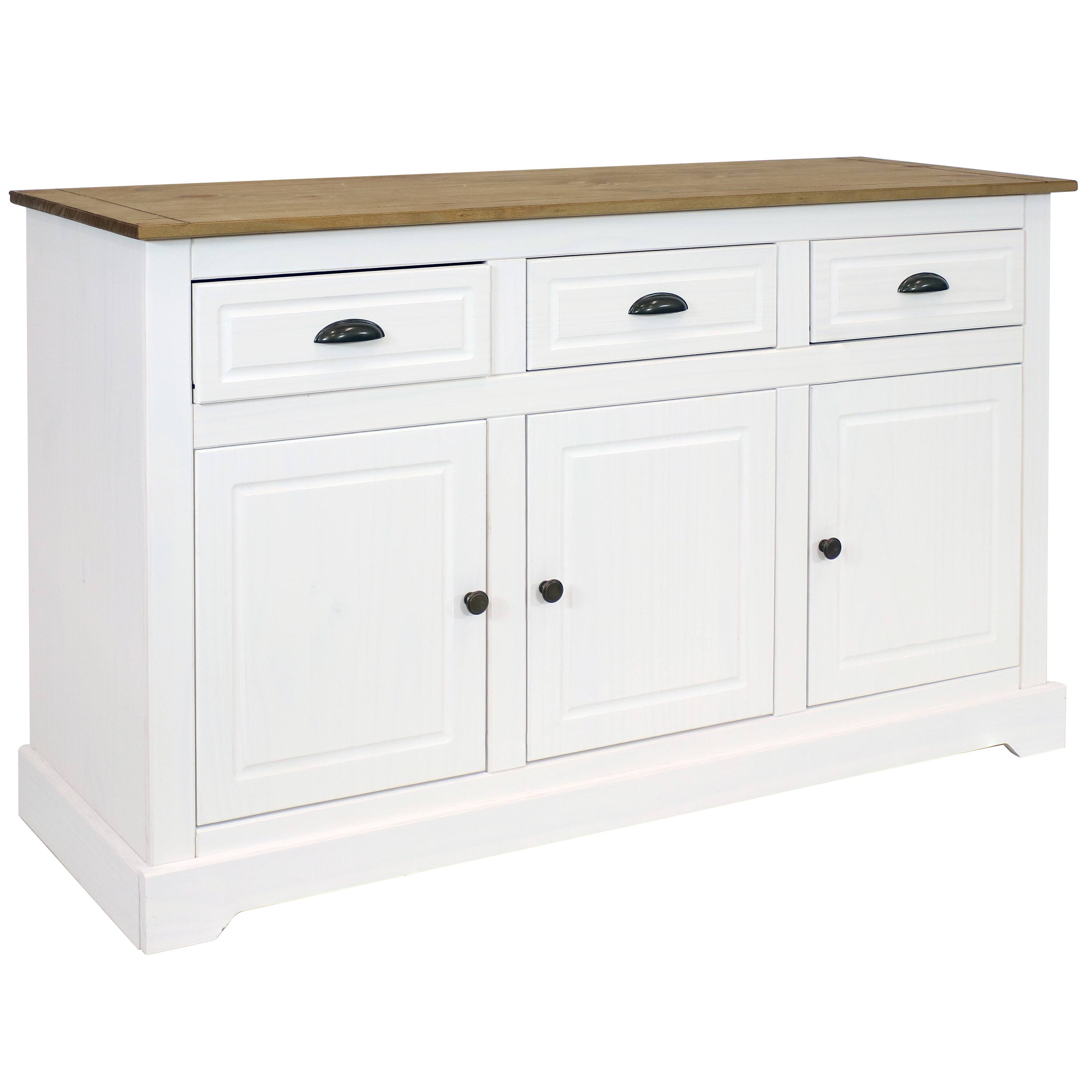 Front. Sunnydaze - Solid Pine Sideboard with 3 Drawers and 3 Doors - 32 in - White.