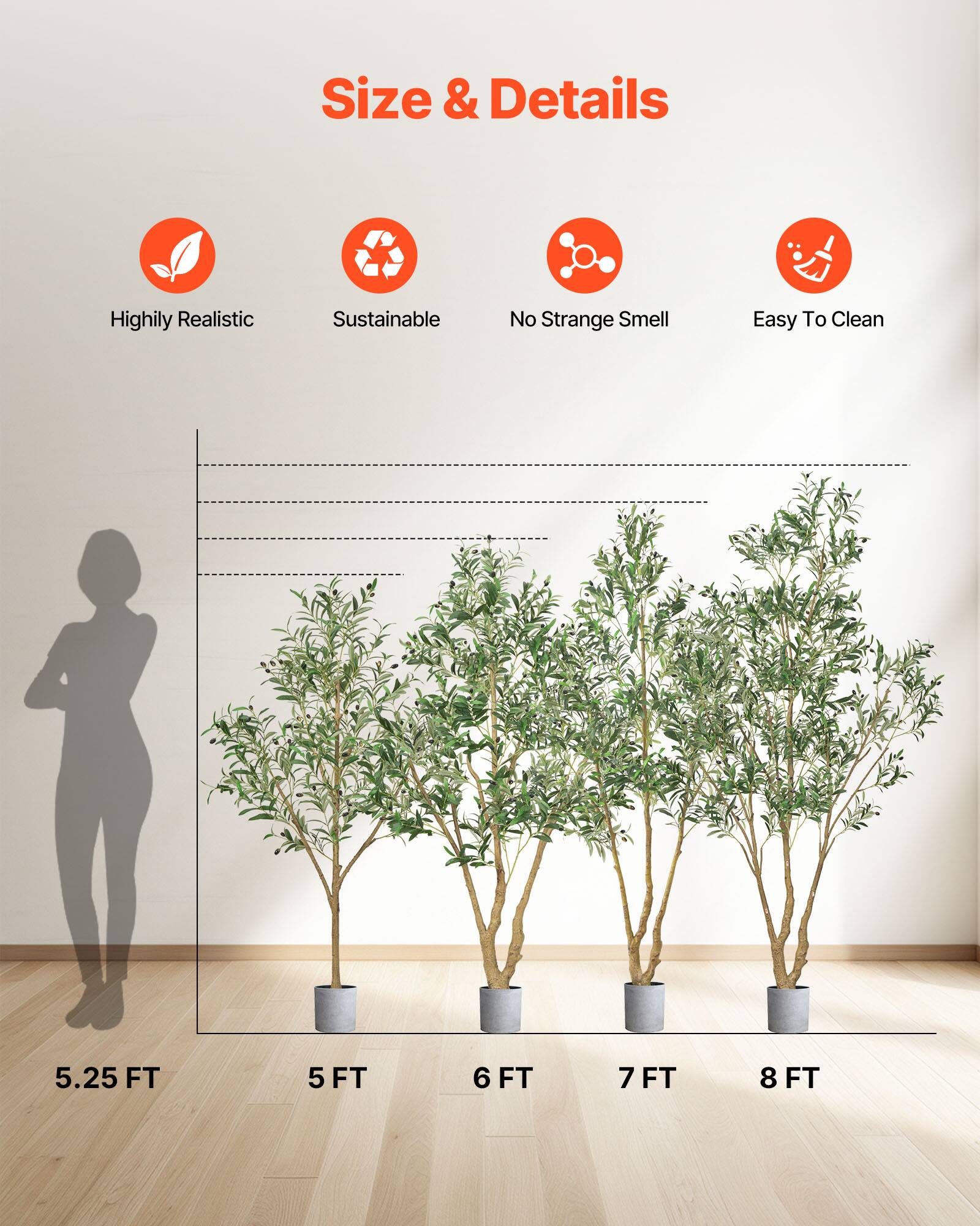 Size & Details

- Highly Realistic
- Sustainable
- No Strange Smell
- Easy To Clean

5.25 FT  
5 FT  
6 FT  
7 FT  
8 FT