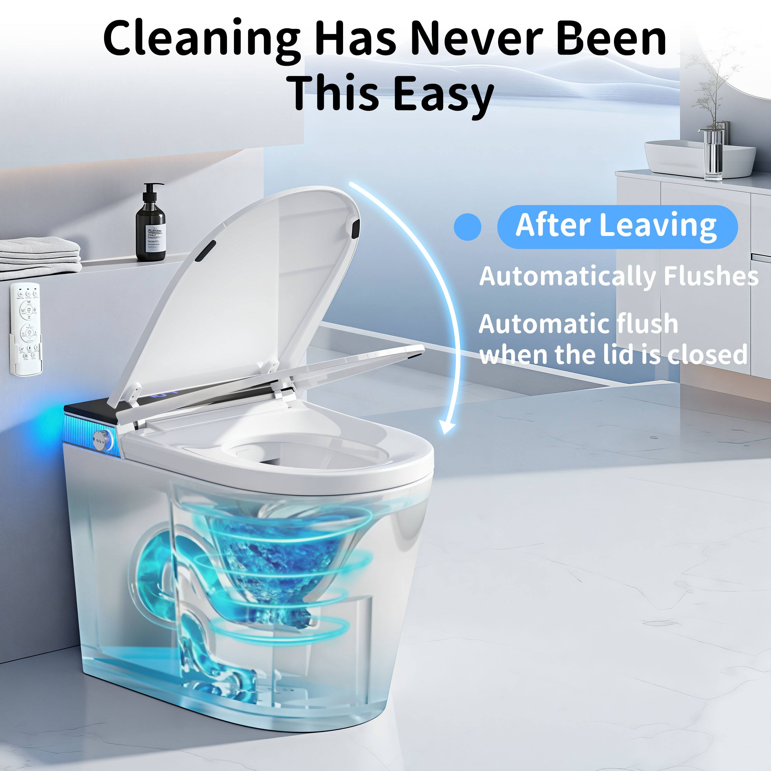 Cleaning Has Never Been This Easy

- After Leaving
  - Automatically Flushes
  - Automatic flush when the lid is closed
