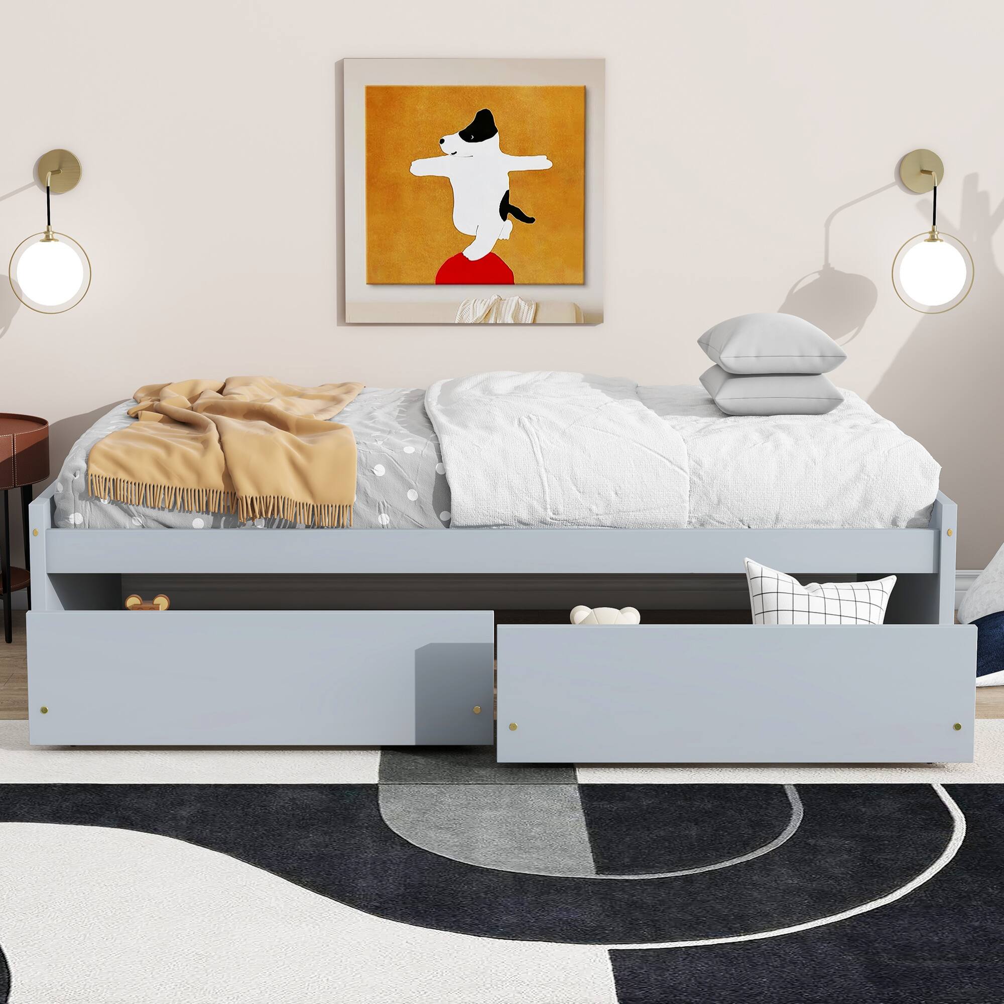 Alt View 7. GOODSILO - Twin Size Platform Bed with Two Underbed Storage Drawers for Space-Saving Bedroom Organization - Grey.