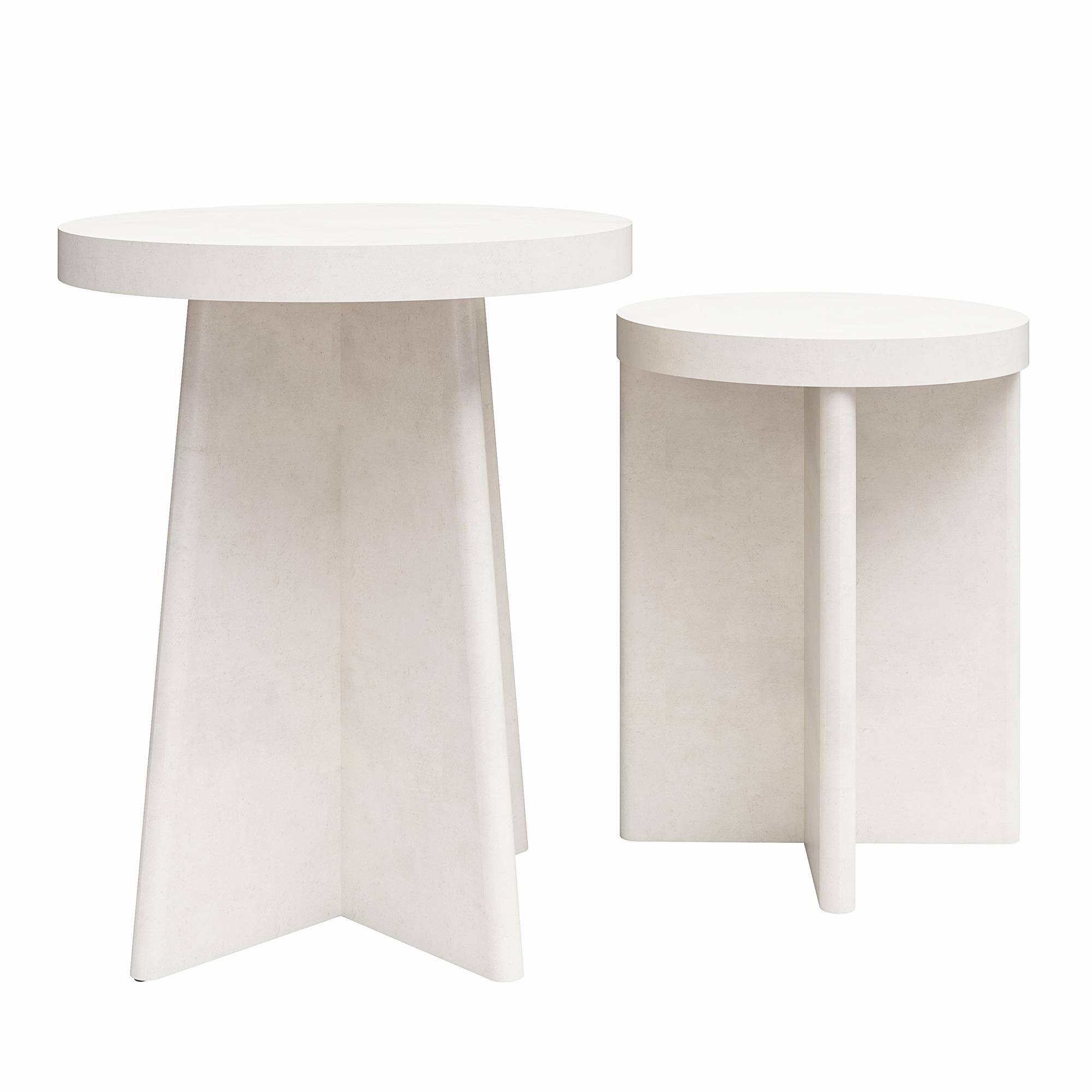 Alt View 1. Aukfa - Round End Tables, Set of 2 - MDF & Engineered Wood, 100lb Capacity Each, Tall 24.2"H & Short 20.3"H, Minimal Assembly - White.