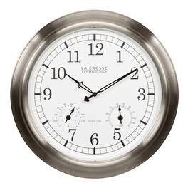 La Crosse Technology - 17.9-inch Indoor/Outdoor Classic Stainless Steel Atomic Analog Wall Clock - Silver
