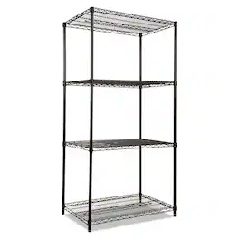 Alera - NSF Certified Industrial Four-Shelf Wire Shelving Kit, 36w x 24d x 72h, Black - Black