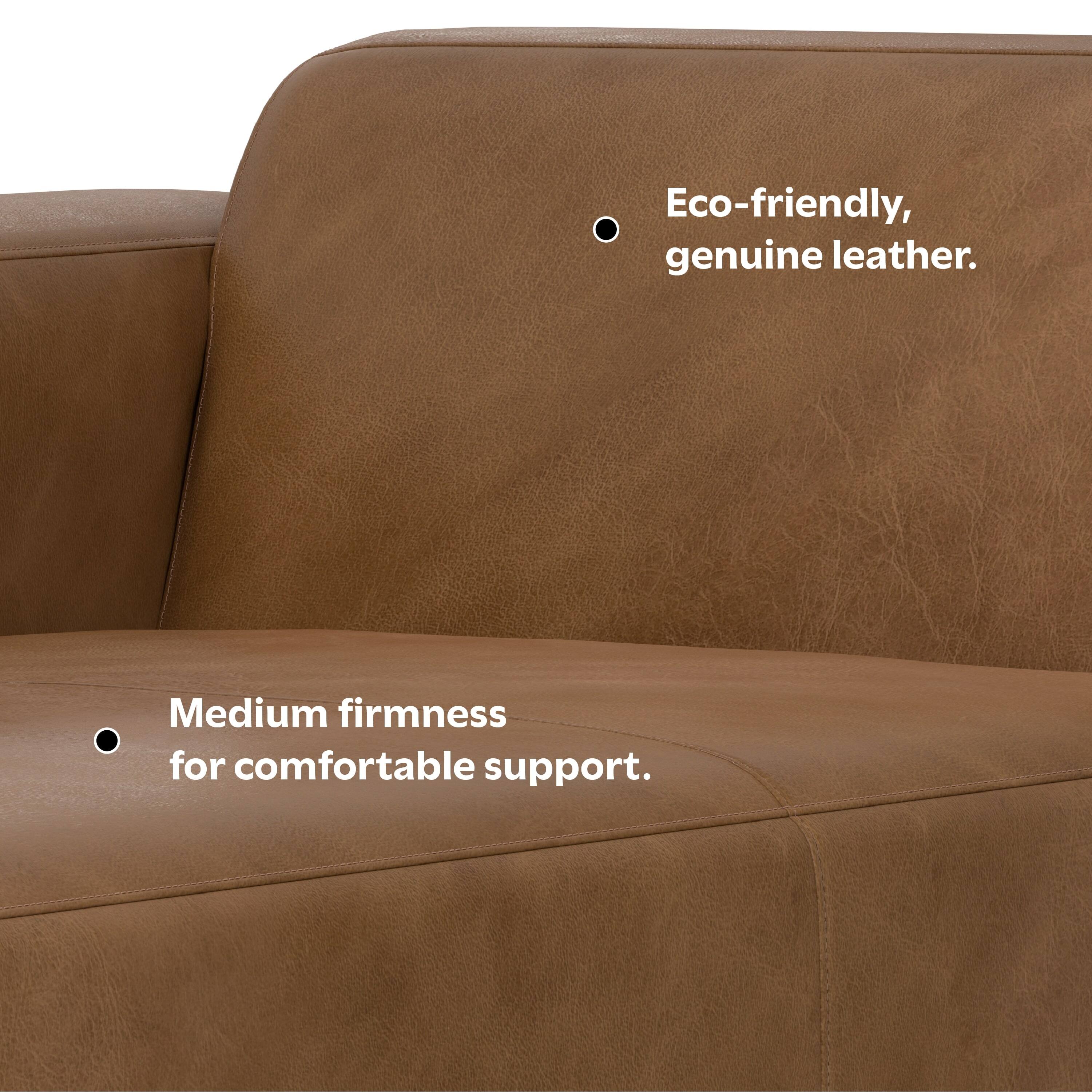 Eco-friendly, genuine leather.  
Medium firmness for comfortable support.