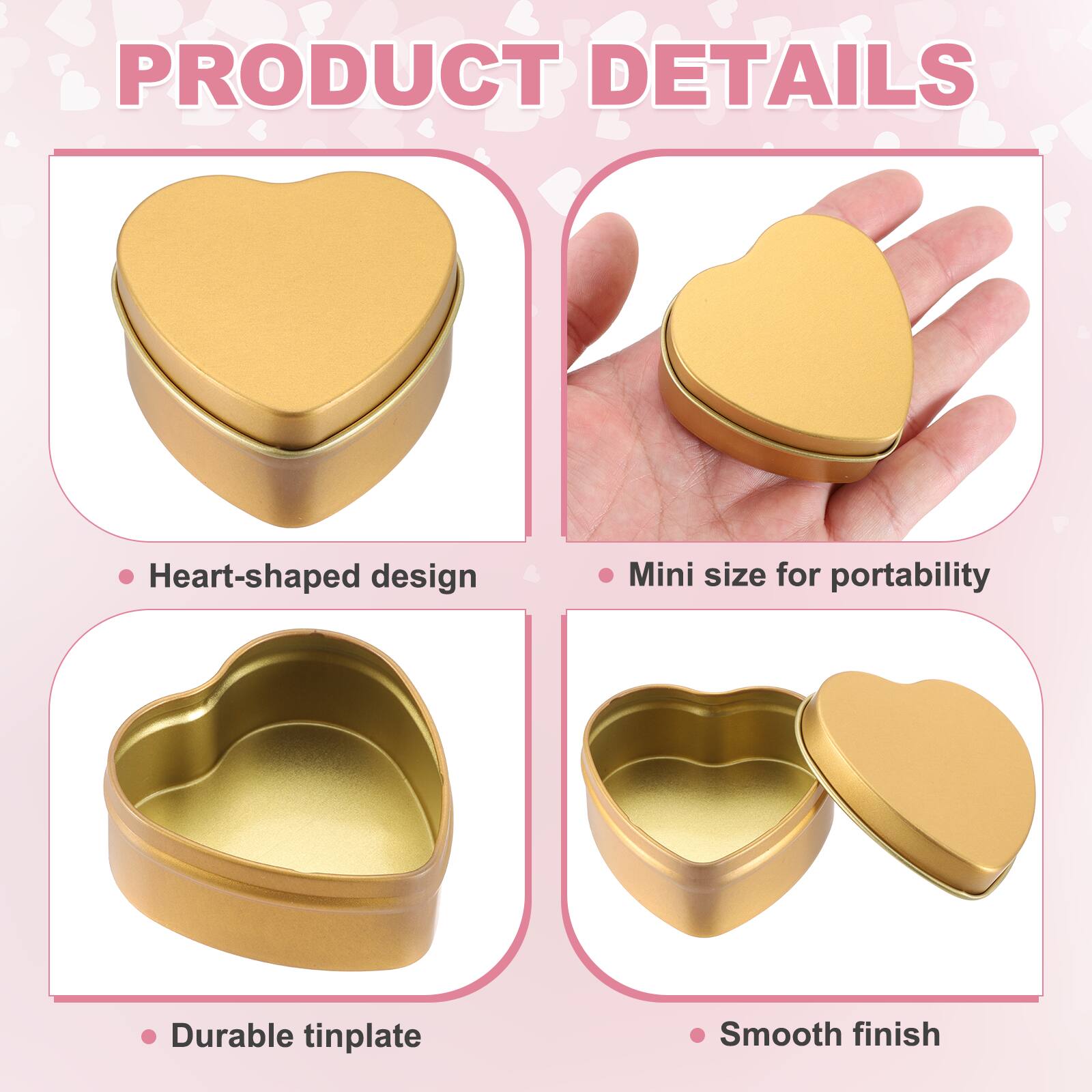 Unique Bargains Metal Tin Box with Lid Heart Empty Container for Home ...