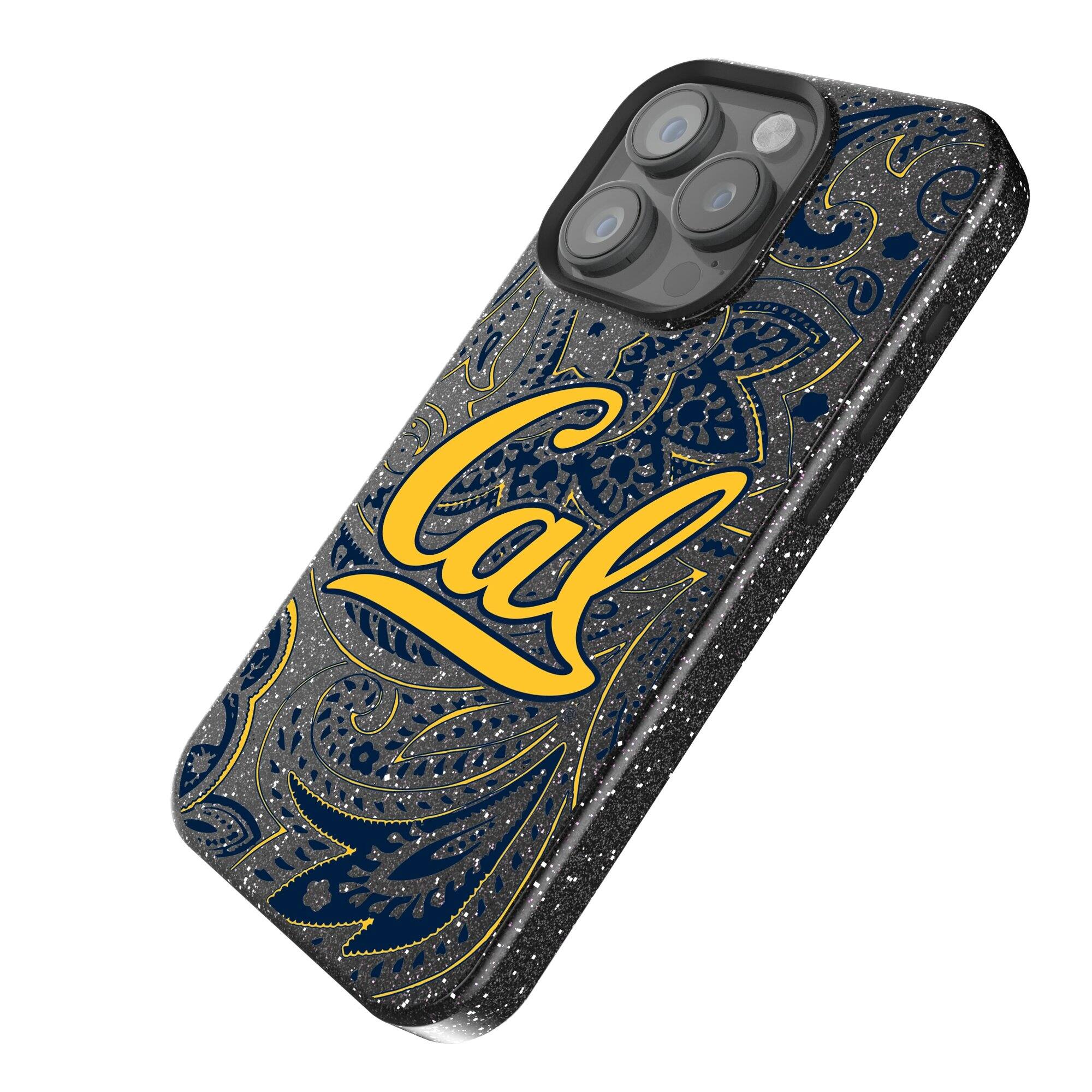 Alt View 1. Keyscaper - Cal Bears Paisley Bling iPhone Case - 15 Plus - Black.
