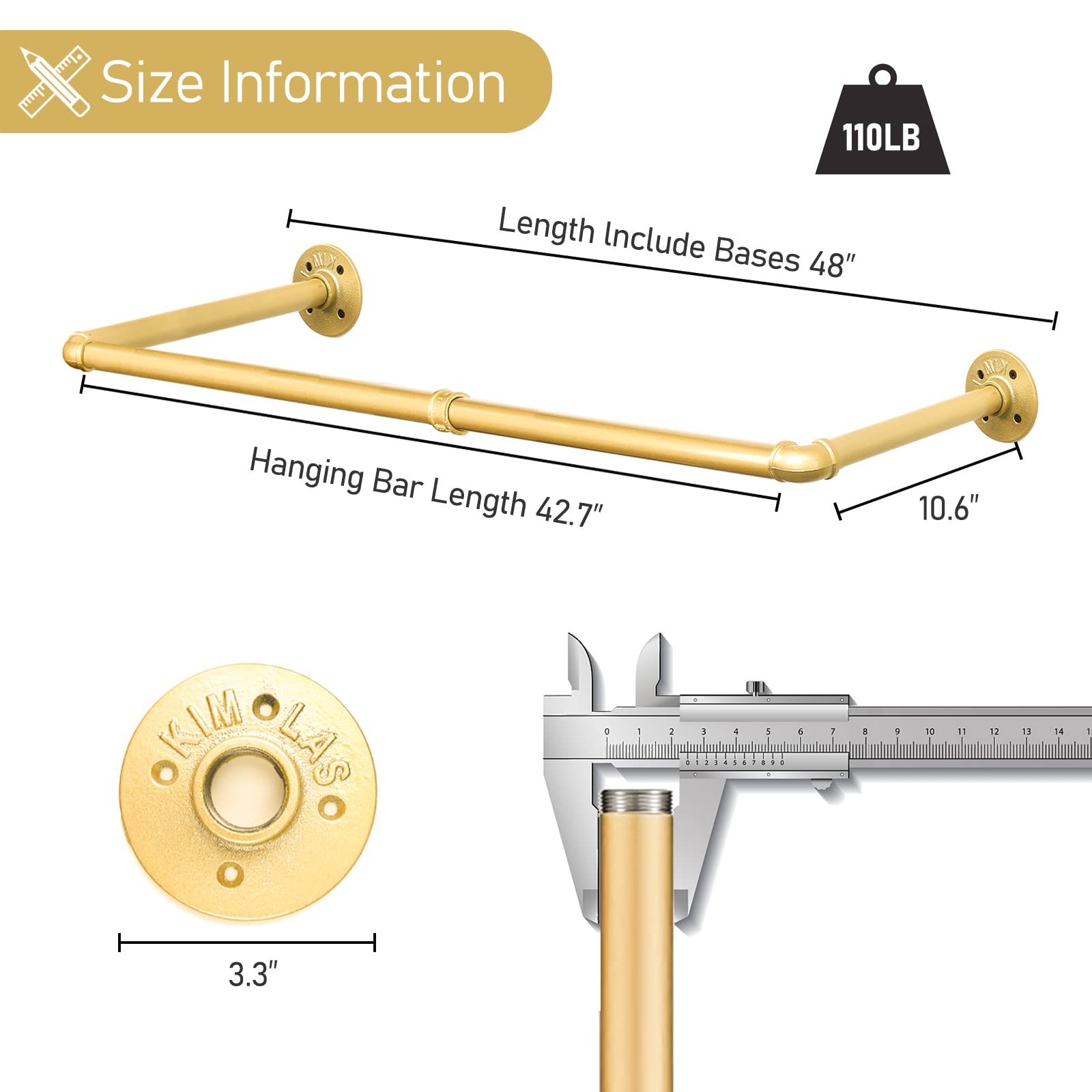 Size Information  
110LB  
Length Include Bases 48"  
Hanging Bar Length 42.7"  
10.6"  
KLM LAS  
3.3"