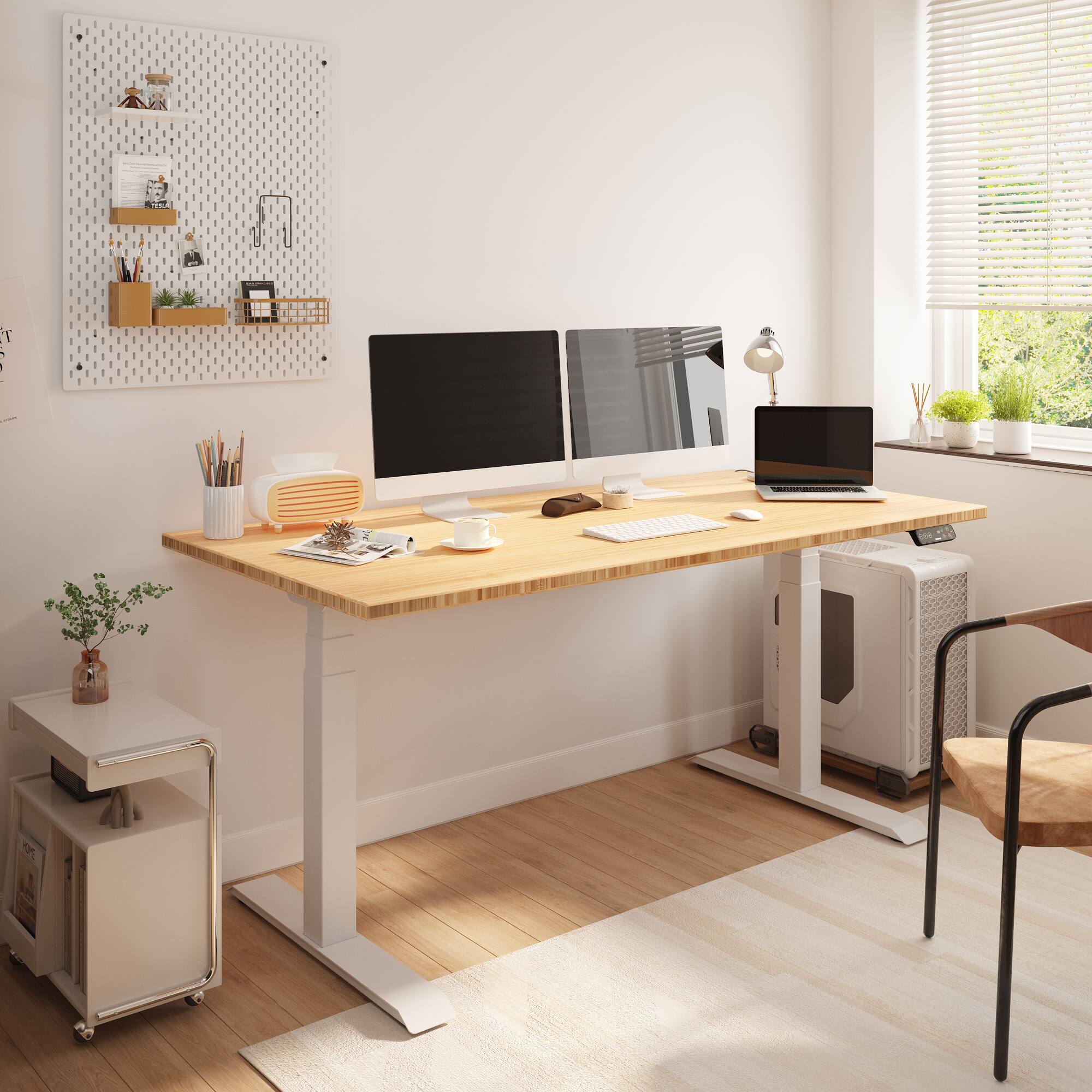 Alt View 1. FlexiSpot - FlexiSpot E7 60''W Electric Adjustable Standing Desk, Bamboo/White - Bamboo.