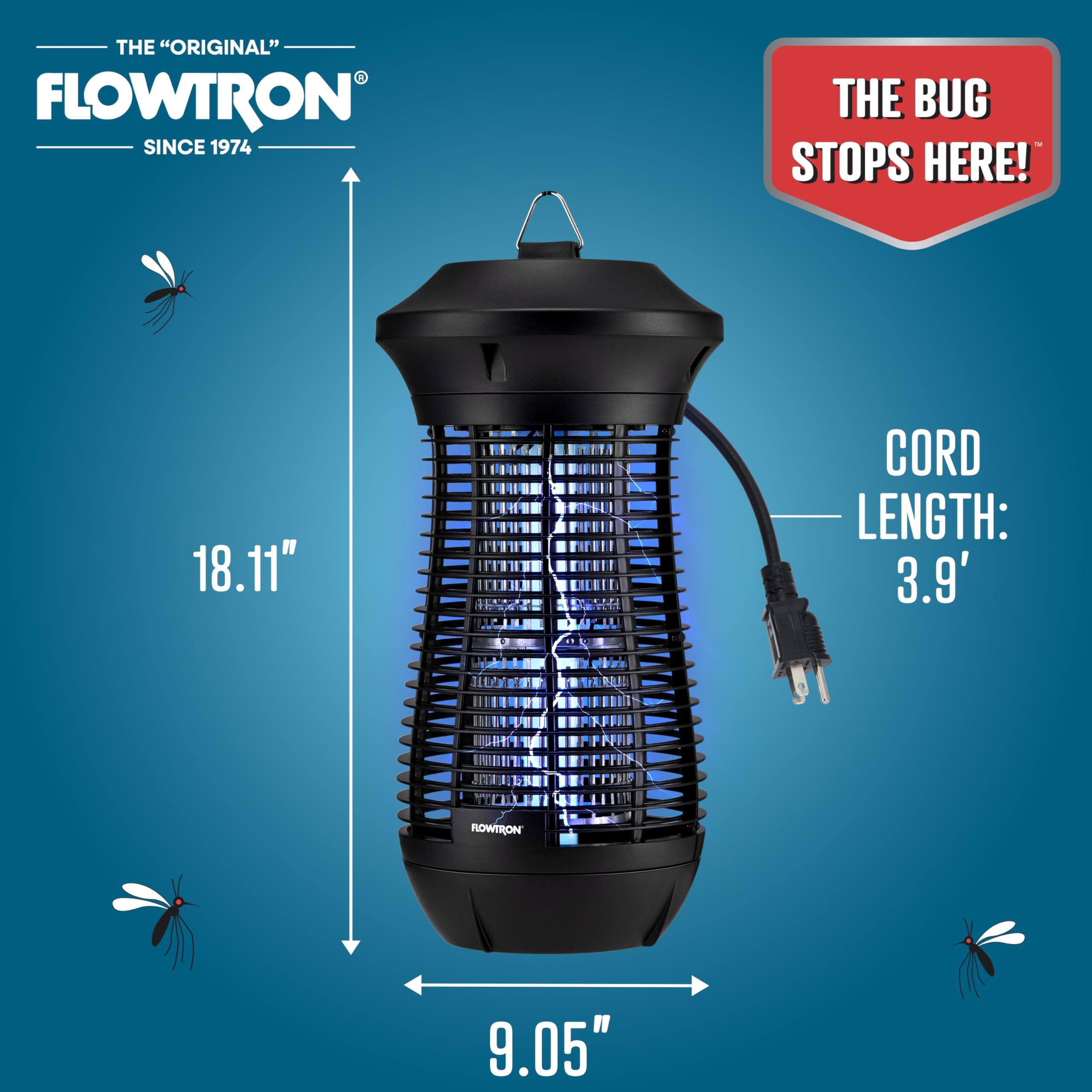 THE "ORIGINAL" FLOWTRON SINCE 1974 THE BUG STOPS HERE!  
18.11"  
CORD LENGTH: 3.9'  
9.05"