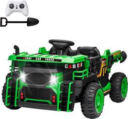 Qeetex - 2 Seater Ride On Dump Truck, 24V Ride On Car Toy with Remote Control,Electric Dump Bed and Extra Shovel - Green
