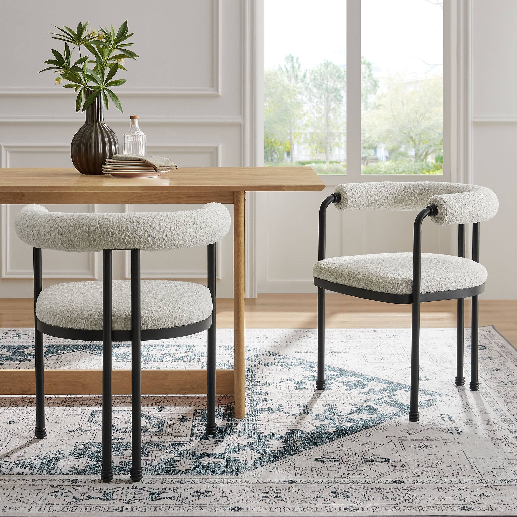 Alt View 4. Modway - Turin Curved Back Boucle and Metal Dining Accent Chair by Modway - White.
