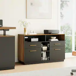 ModernMate - 41.3-in W 4 Drawer File Cabinet, Wood Filing Cabinet for Home Office with Lock, Power Strip, Storage Shelves