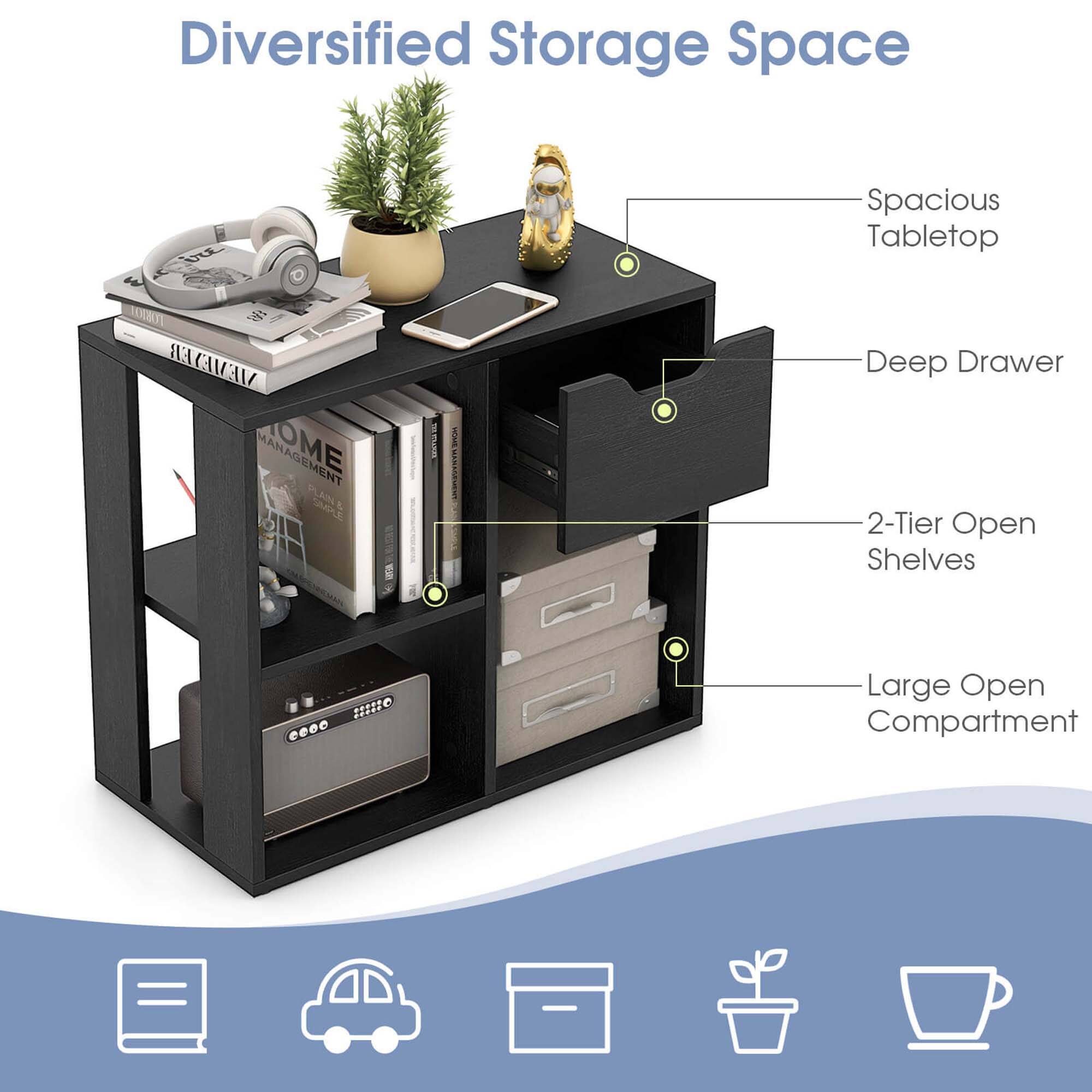 Diversified Storage Space

A Spacious Tabletop
Deep Drawer
2-Tier Open Shelves
Large Open Compartment
