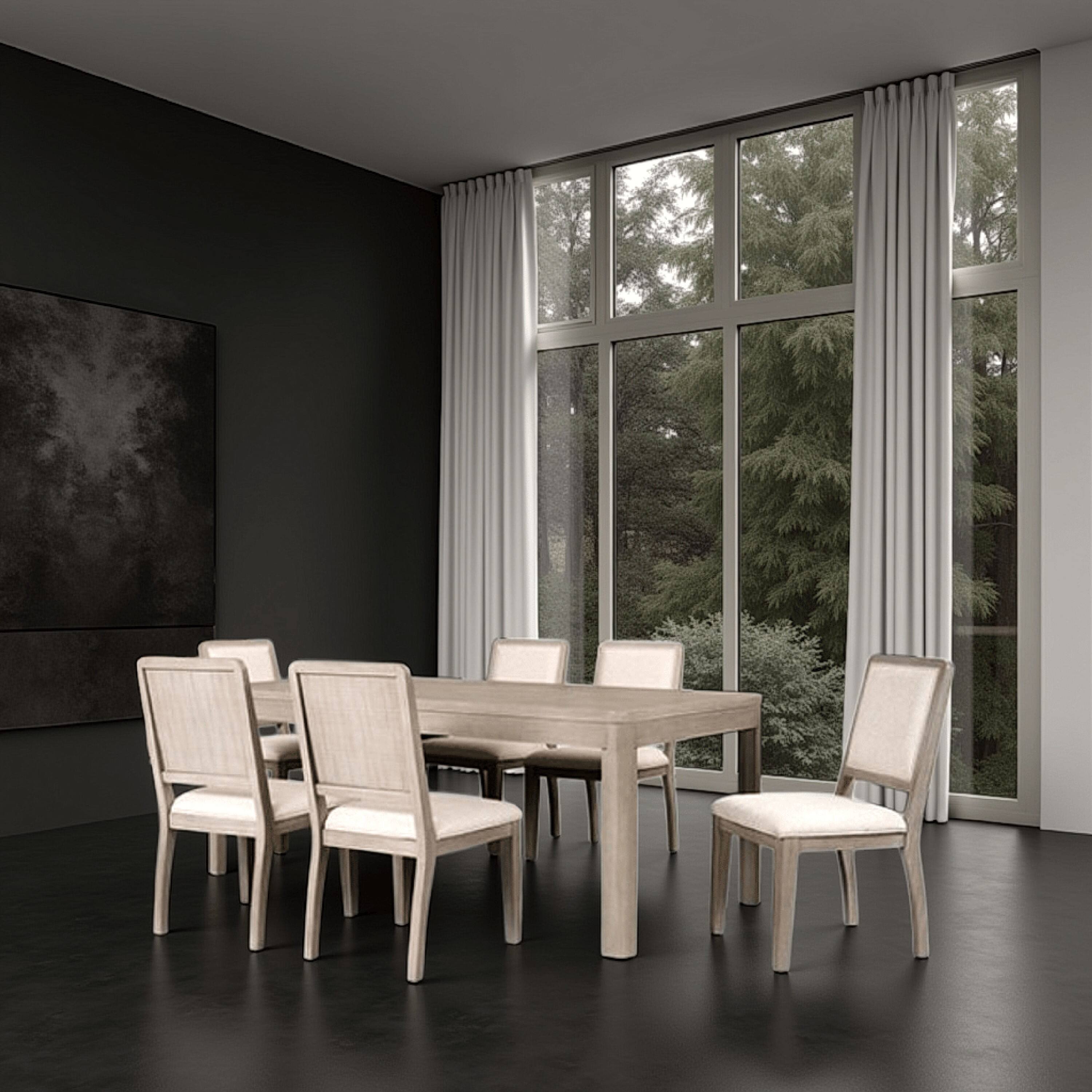Alt View 5. Manhattan Lane - Giva 7pc Dining Table Set, 6 Polyester Chairs, Natural Brown Wood - Natural Oak Brown, White.