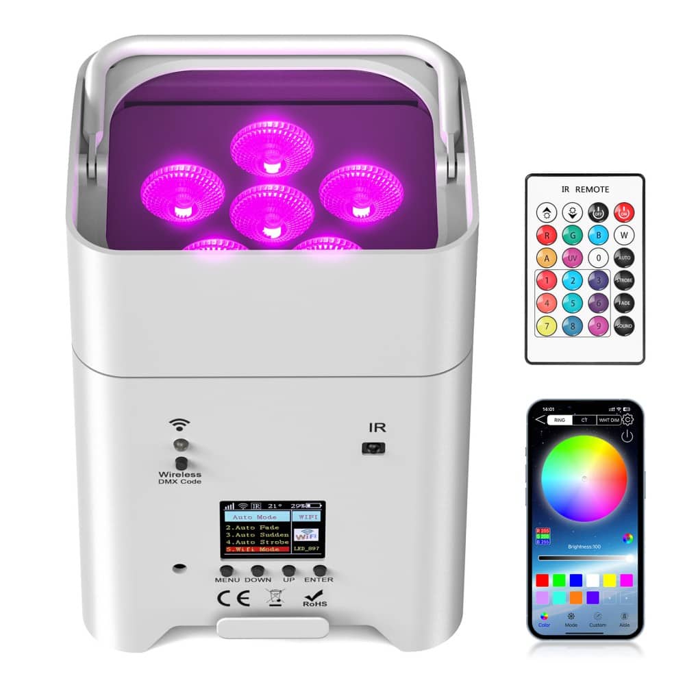 UKing - LED 6x18W RGBWA+UV Battery Powered WIRELESS DMX Par Can DJ Uplighting Wedding