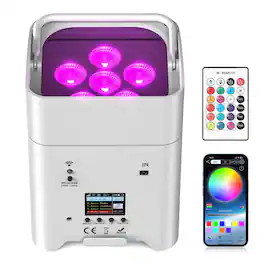 UKing - LED 6x18W RGBWA+UV Battery Powered WIRELESS DMX Par Can DJ Uplighting Wedding