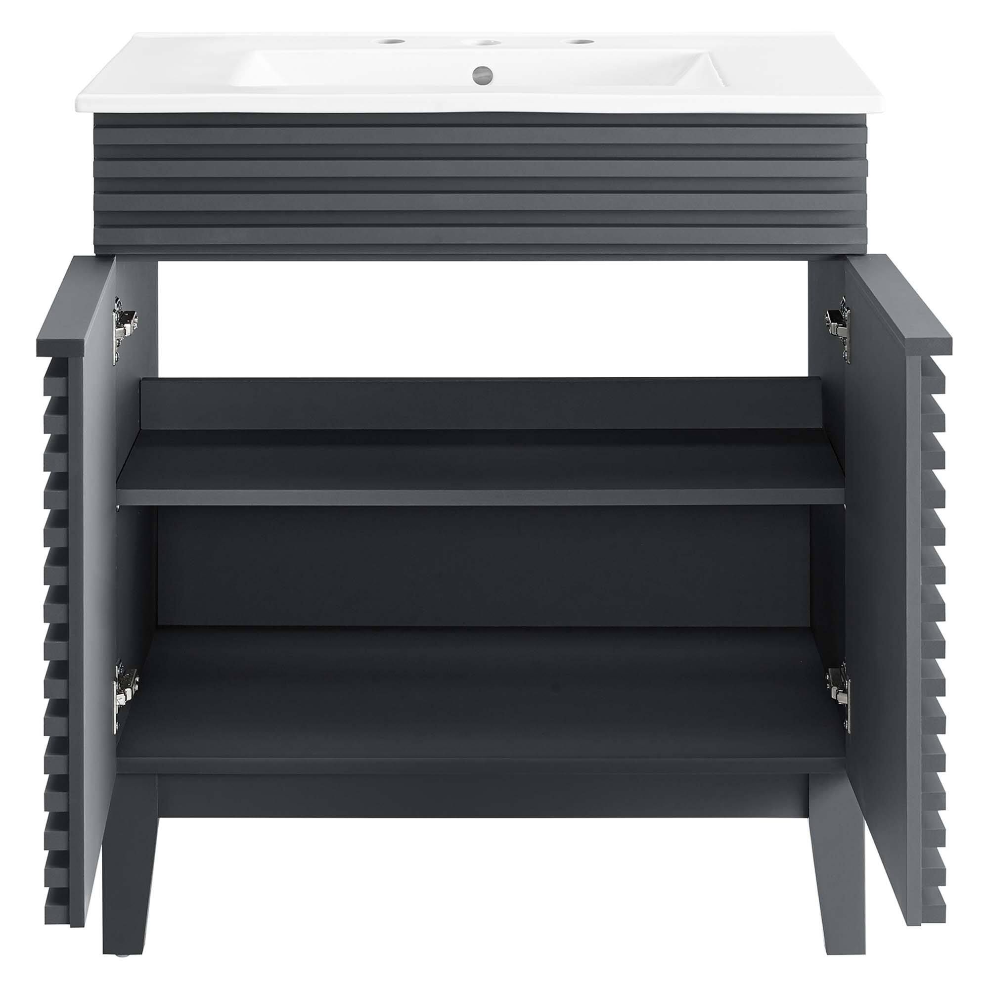 Alt View 4. Modway - Render 30" and 36" Bathroom Vanities with White Basin Included - Gray White.