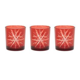 BreeBe - Glass Snowflake Votive Holder (Set of 3) - Red