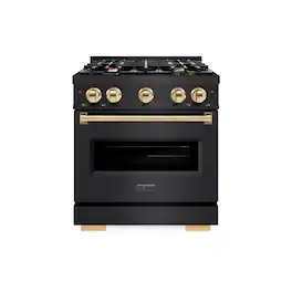 ZLINE - Autograph 30" Classic Dual Fuel Black Stainless Range w/ Gold Accents (CDRBZ-30-G) - Black Stainless Steel
