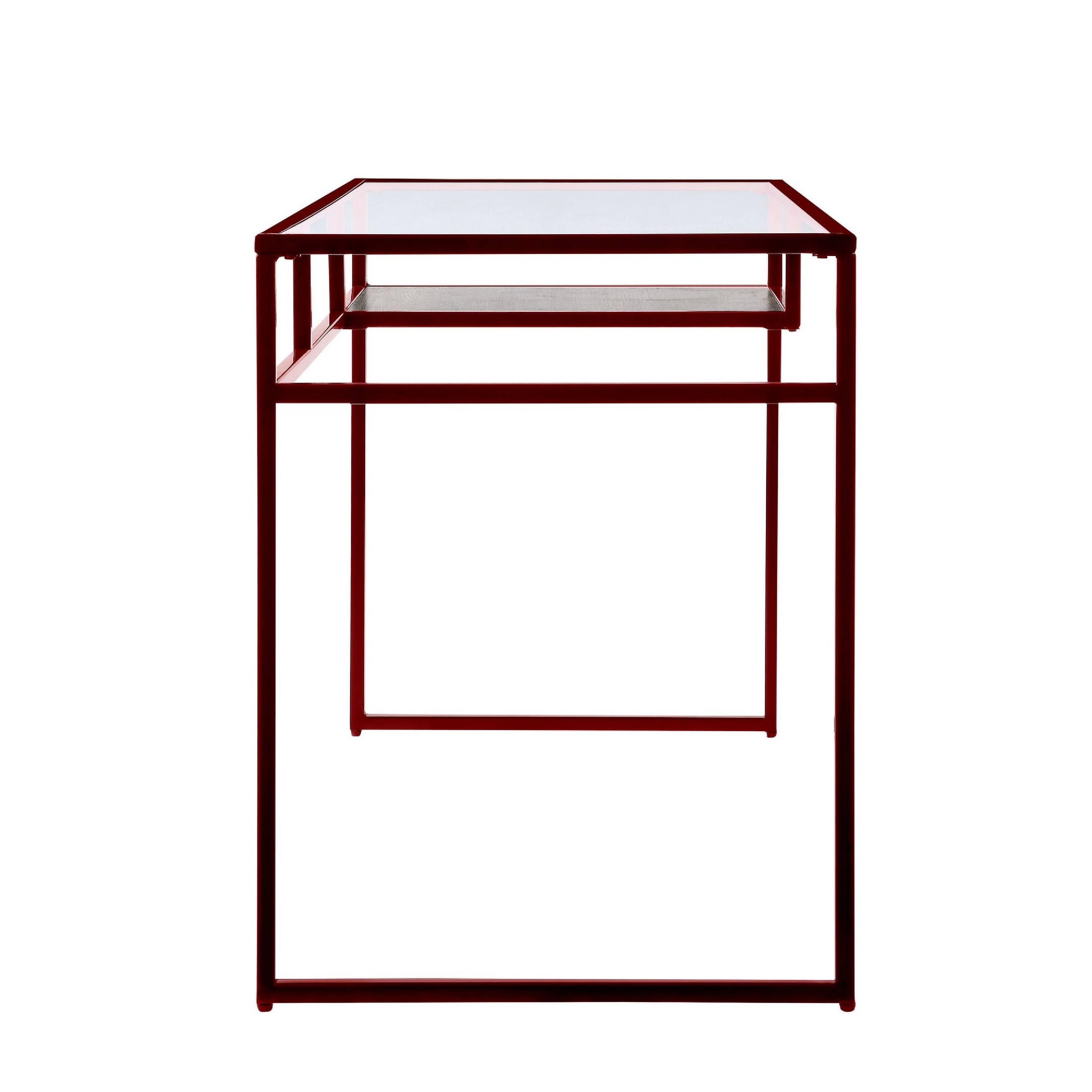 Back. Manhattan Lane - Rectangular Glass Top Desk with Open Compartment and Sled Base, Red - Red.