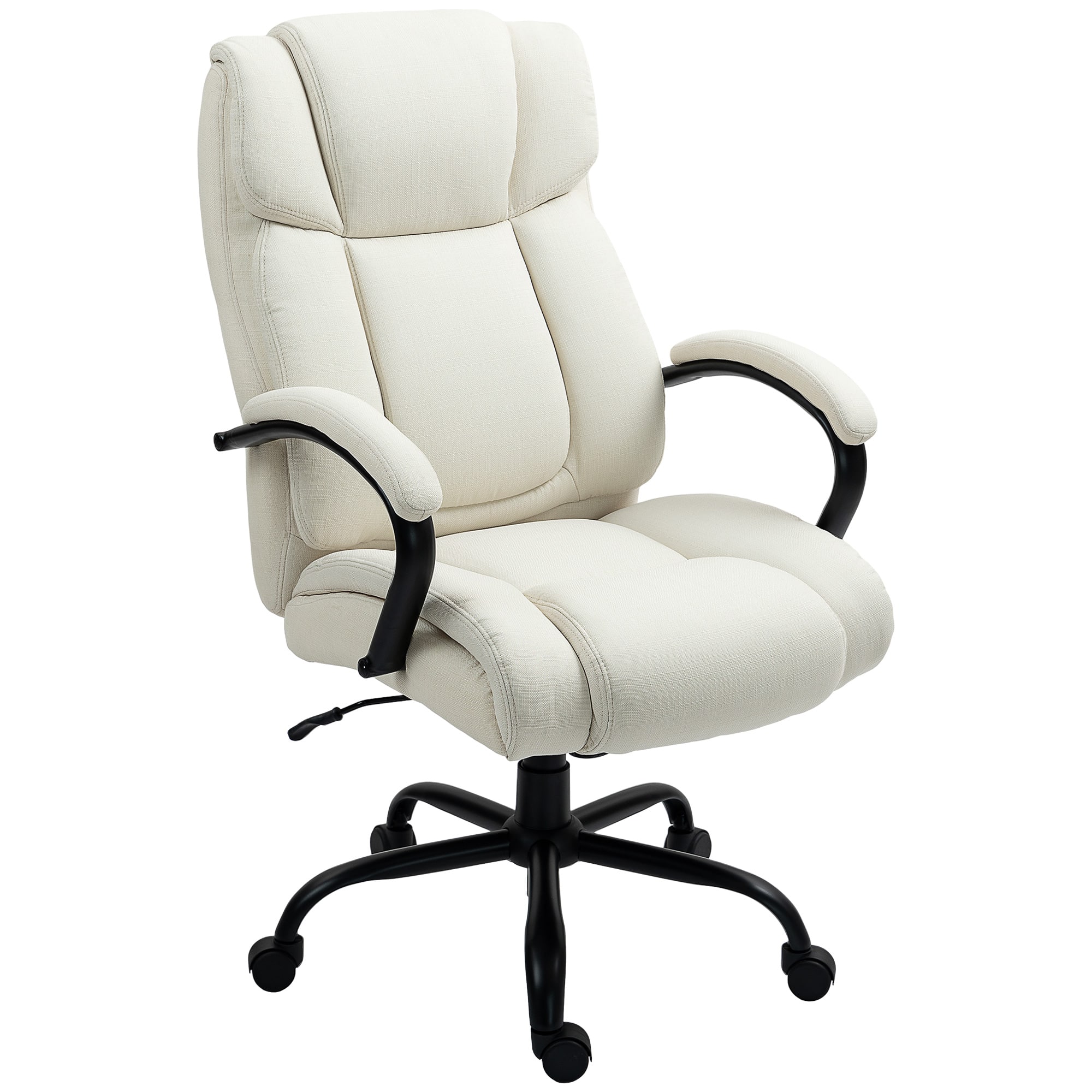 Anysun - Wide Padded Seat Office Desk Chair with with Adjustable Height, Swivel Wheels - Cream White