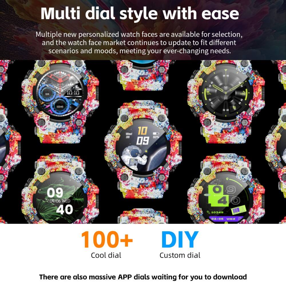 Multi dial style with ease

Multiple new personalized watch faces are available for selection, and the watch face market continues to update to fit different scenarios and moods, meeting your ever-changing needs.

134 10:10 10343 Wed 10 OE 50% 09 09 0/06 WED 40 O 9 4 O 10349 I 04-00 wed 100+

Cool dial DIY Custom dial

There are also massive APP dials waiting for you to download
