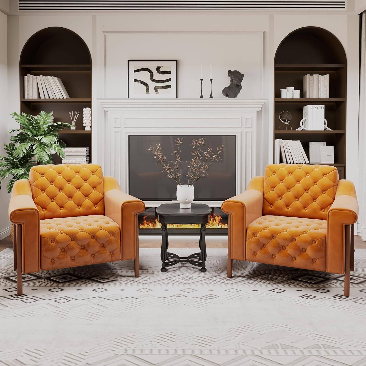 Alt View 3. Tiramisubest - Cozy Accent Chair,PU Leather Modern Living Room Chairs,Mid-Century Office Reading Chair,Single Sofa (Orange) - Orange.