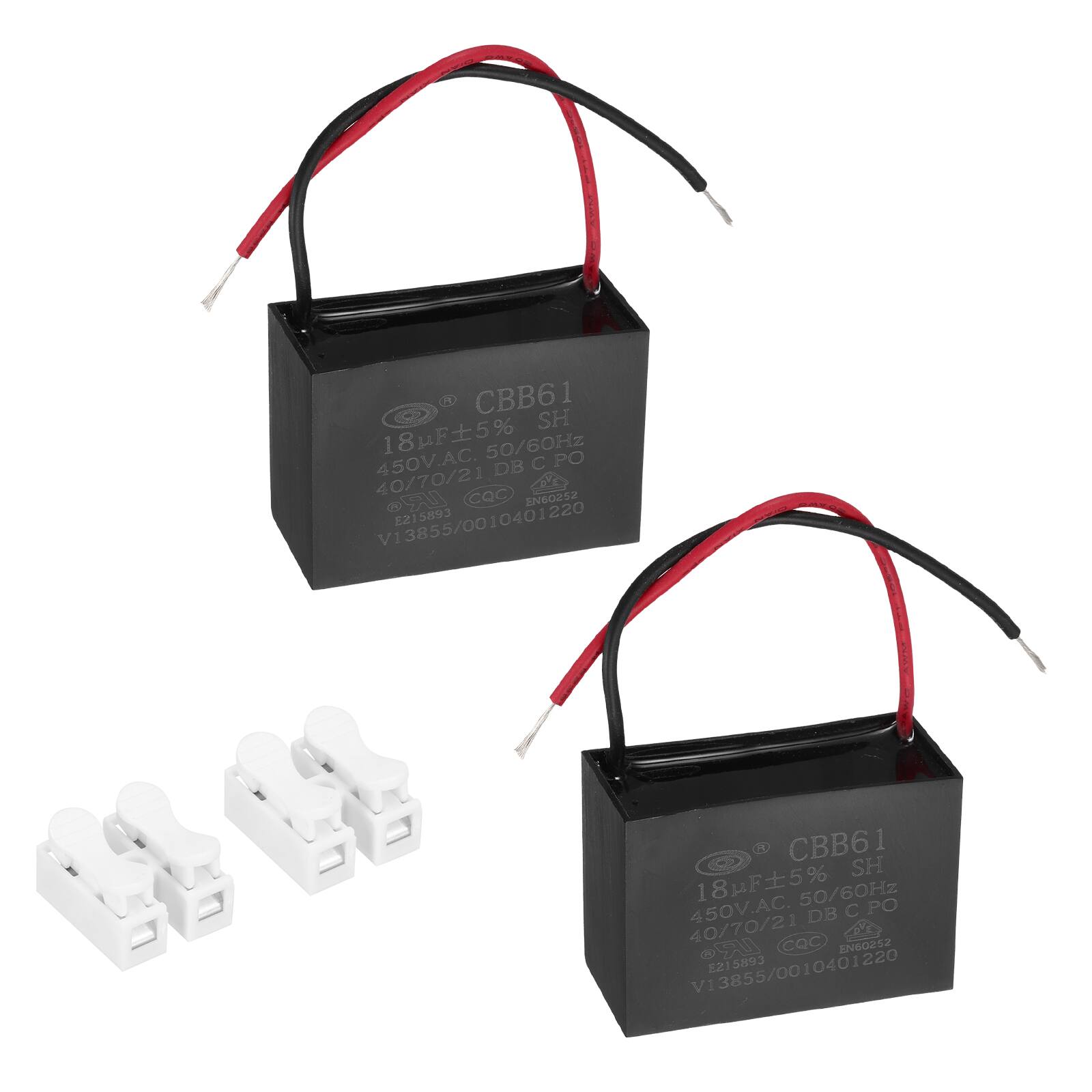 Unique Bargains - 2pcs 18uF CBB61 Ceiling Fan Capacitor, AC 450V 2 Wires with Terminal Blocks for Pump Motor Generator Blower - Black price history on PriceWatchPro